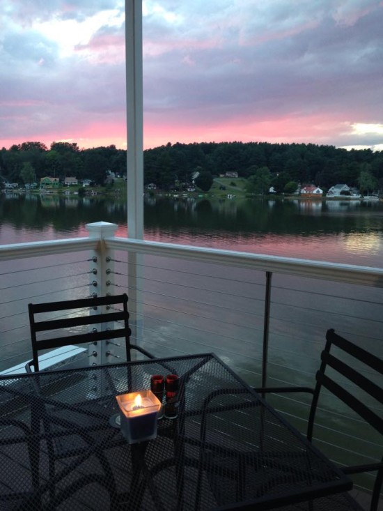 Watch the sunset over Lake Lashaway while sitting outside to dine at 308 Lakeside
