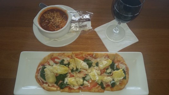 Enjoy a flatbread, cup of soup and a glass of wine at 308 Lakeside
