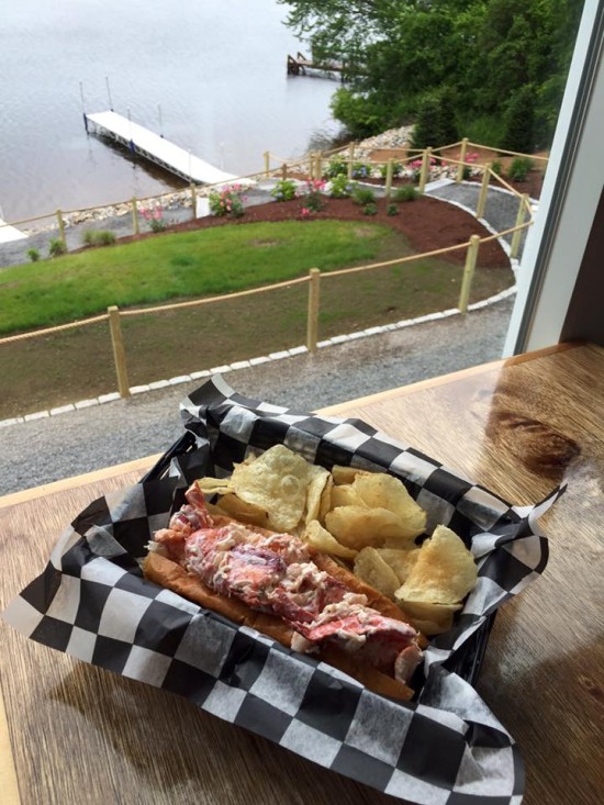 Enjoy a Lobster Roll served with potato chips while overlooking Lake Lashaway at 308 Lakeside