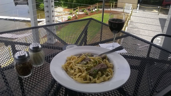 Come to 308 Lakeside to enjoy a pasta dish with a glass of wine to drink