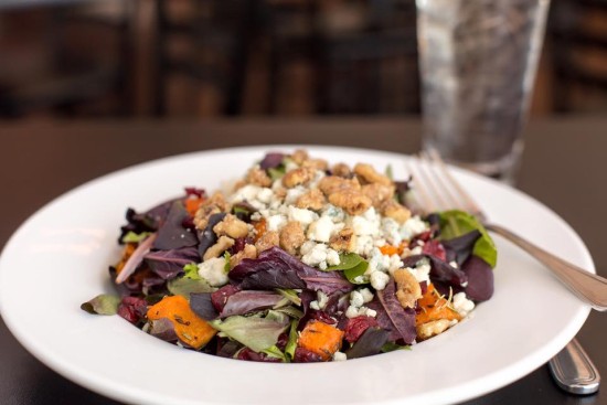 Come to 308 Lakeside in East Brookfield MA and enjoy the assorted fresh greens tossed with cranberries, roasted butternut squash, candied walnuts and crumbled bleu cheese